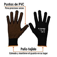 Guantes de poliéster con puntos de PVC en palma, grandes - GU-443 / 12652