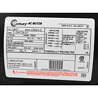 Century 5.0 Hp General Purpose Motor, 3 Phase, 3600 Rpm, 460/208-230 V, 56Hz Frame Century 5.0 Hp General Purpose Motor, 3 Phase, 3600 Rpm, 460/208-230 V, 56Hz Frame