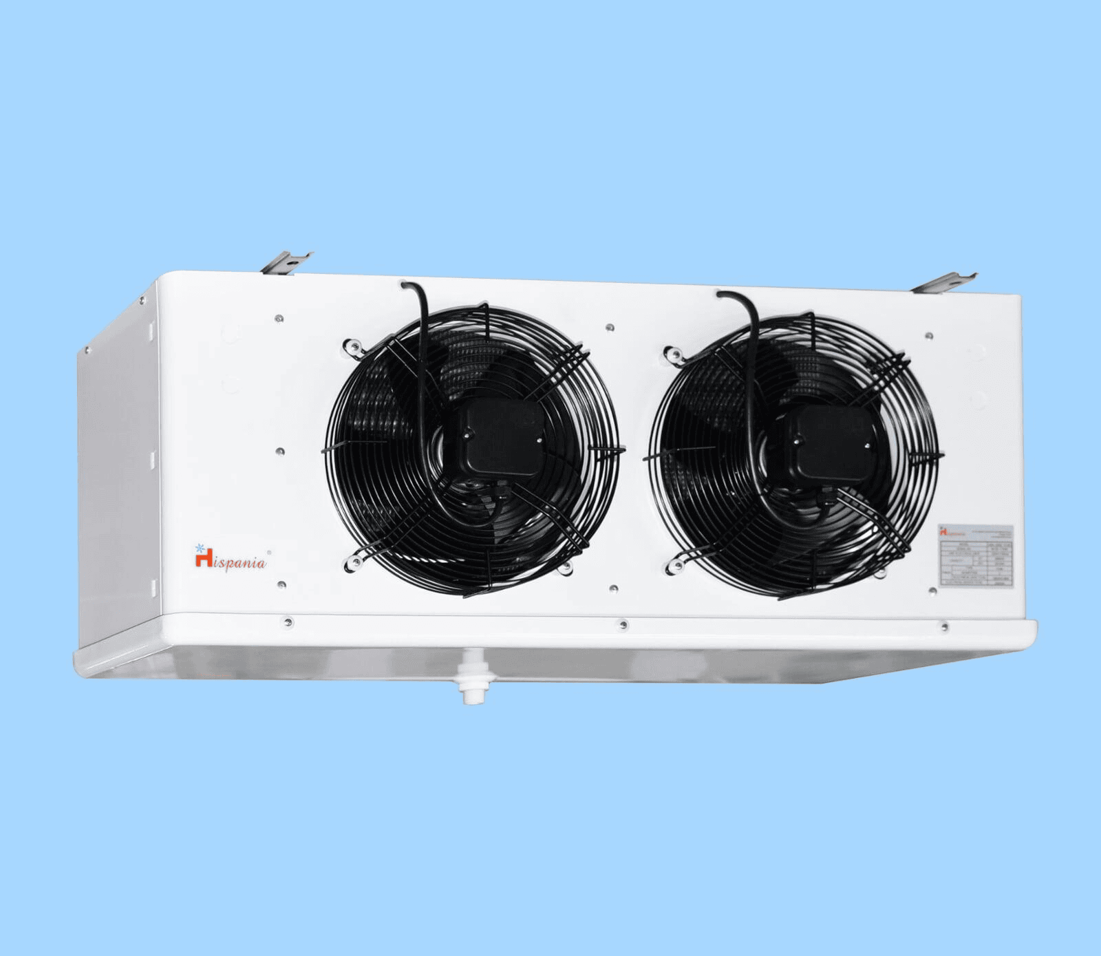 Evaporador Hispania Bajo Perfil Deshielo por Aire y Eléctrico  Modelo HEA-2A 131-6B Voltaje 230V/1F/60HZ   BTU/HR 25 °F y 10  °F TD 13073   BTU/HR -20 °F y 10 °F TD   A.P.P. 6.3 Ventiladores 2