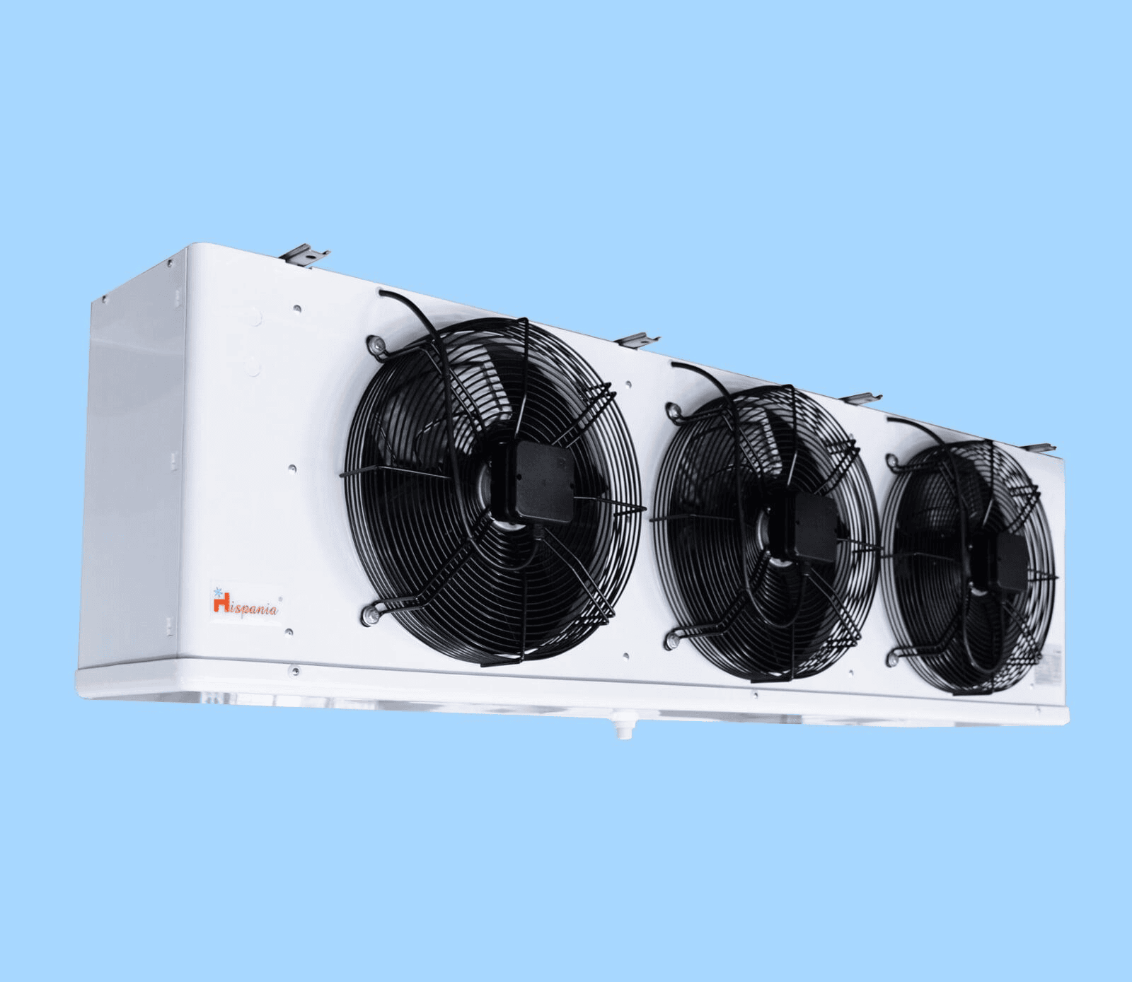 Evaporador Hispania Bajo Perfil Deshielo por Aire y Eléctrico  Modelo HEA-3A 197-6B Voltaje 230V/1F/60HZ   BTU/HR 25 °F y 10  °F TD 19716   BTU/HR -20 °F y 10 °F TD   A.P.P. 6.3 Ventiladores 3