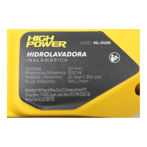 Hidrolavadora Inalambrica de 24BAR Capacidad 160L/H - HIGHL-2400