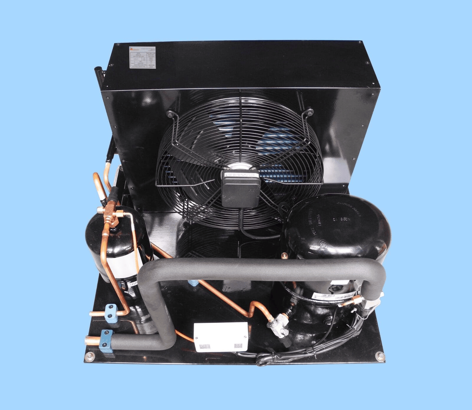 Unidad Condensadora Hispania para Interior Media Temperatura H.P. 2.5 Modelo HUCZO-0250-M6B Modelo Compresor Scroll Invotech YM43E3G-100 Voltaje 230V/1F