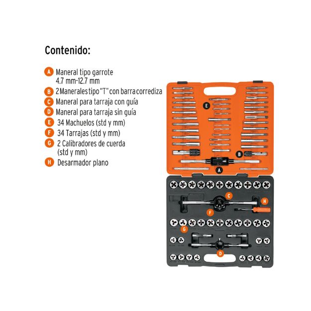 Juego de 76 piezas de machuelos y tarrajas, Truper-J-MATA-76 / 12443