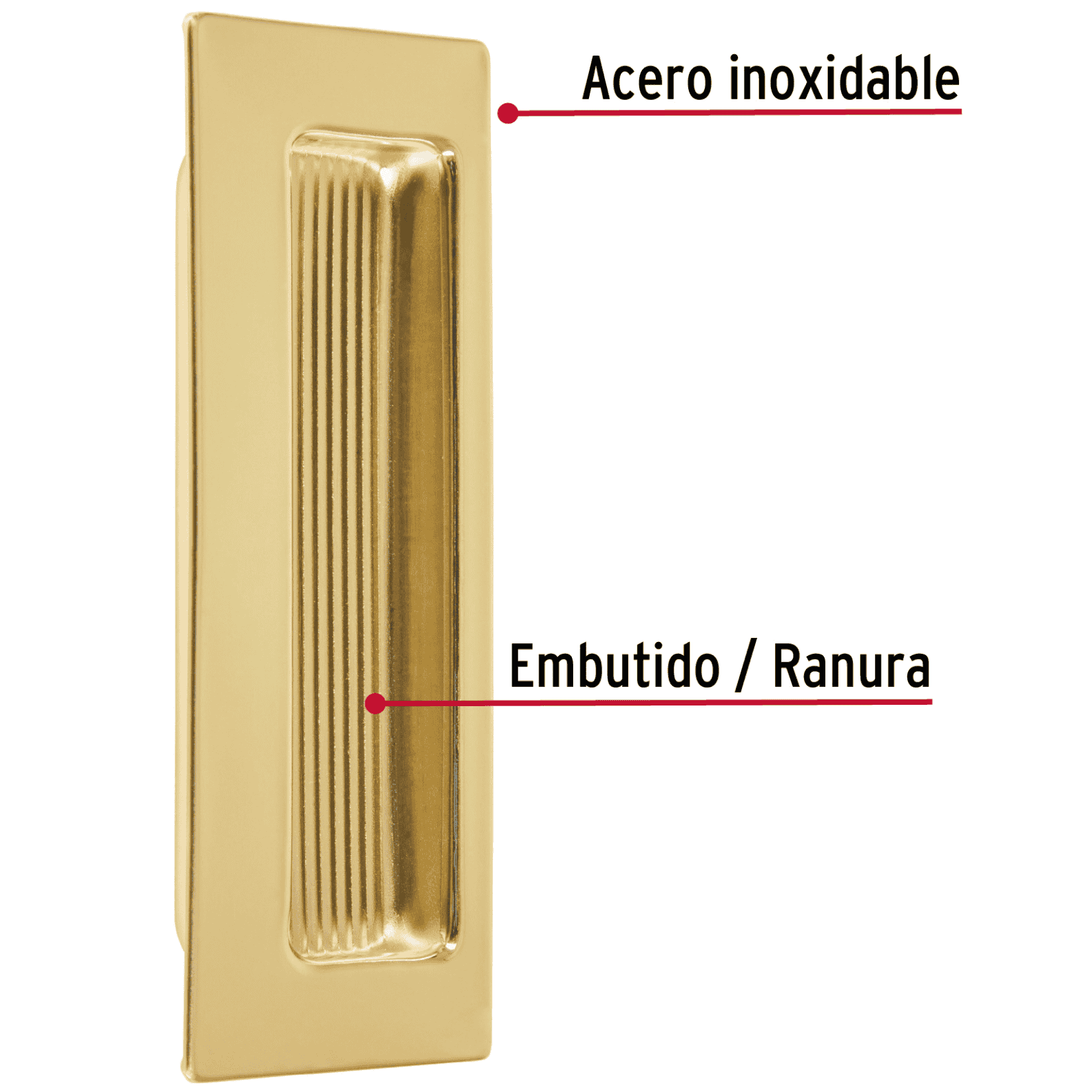 Jaladera de embutir cuadrada acabado latón brillante, HERMEX-JALE-11 / 48991 Jaladera de embutir cuadrada acabado latón brillante, HERMEX-JALE-11 / 48991