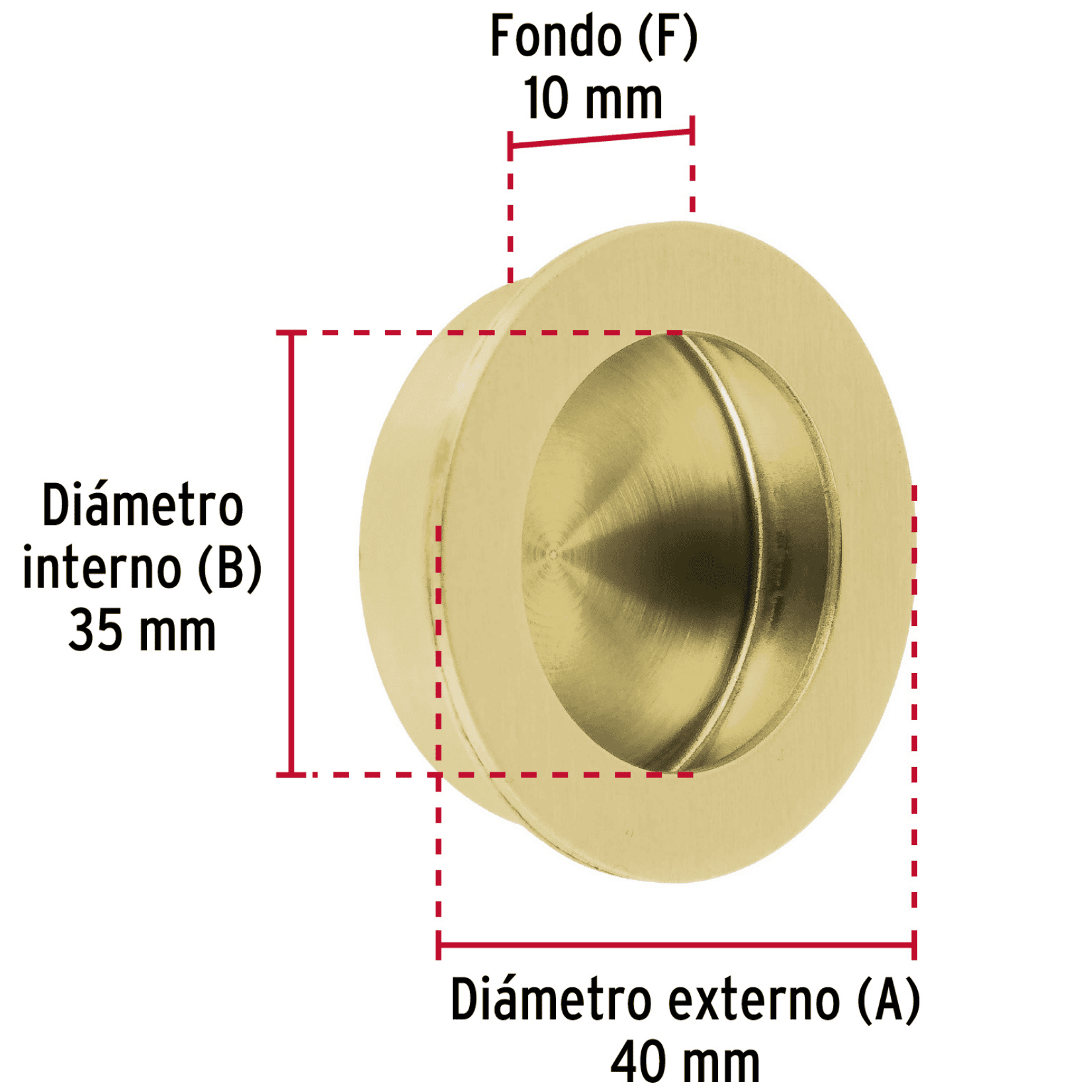 Jaladera de embutir circular No. 3 acabado latón brillante-JALED-13 / 48994 Jaladera de embutir circular No. 3 acabado latón brillante-JALED-13 / 48994