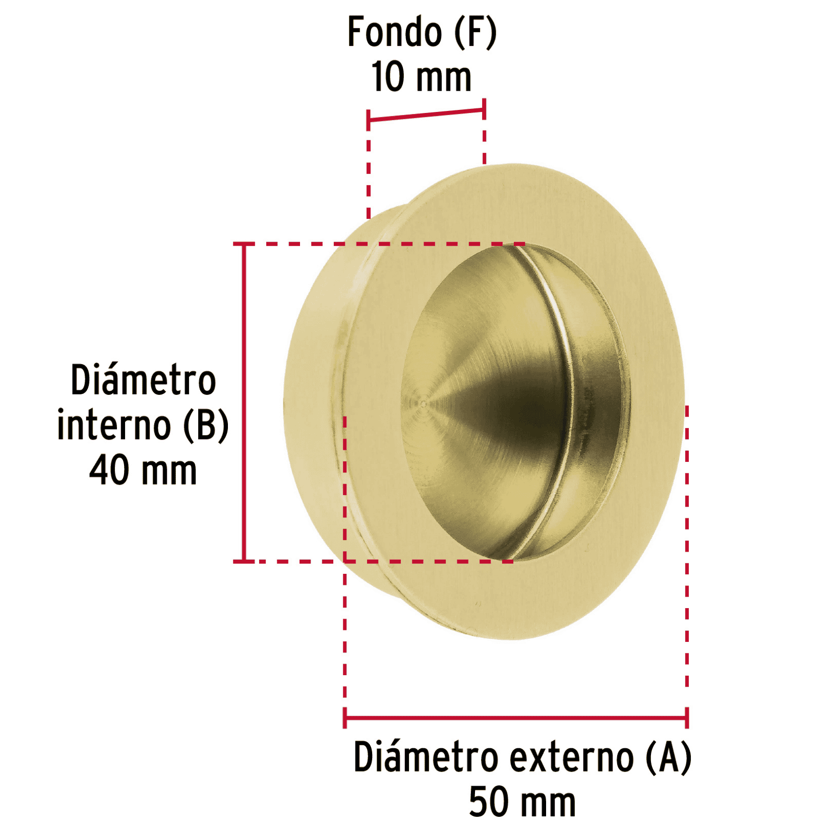 Jaladera de embutir circular No. 4 acabado latón brillante-JALED-14 / 48995