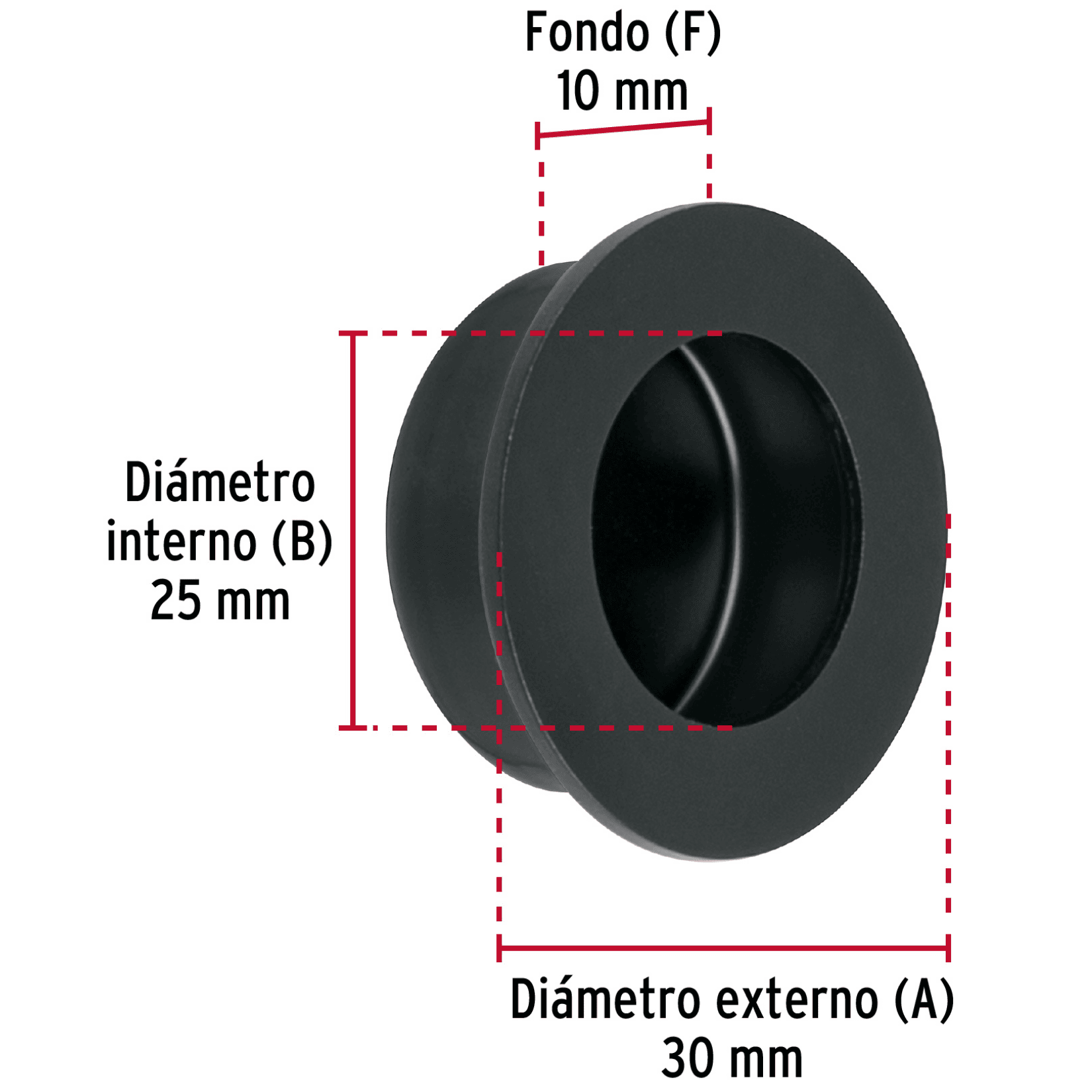 Jaladera de embutir circular No. 2 acabado negro-JALED-62 / 47801 Jaladera de embutir circular No. 2 acabado negro-JALED-62 / 47801