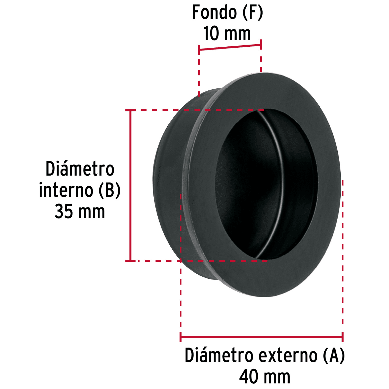 Jaladera de embutir circular No. 3 acabado negro-JALED-63 / 47802 Jaladera de embutir circular No. 3 acabado negro-JALED-63 / 47802