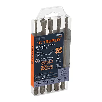 Juego de 5 brocas para concreto SDS Plus, Truper, 102364 - JBS-5