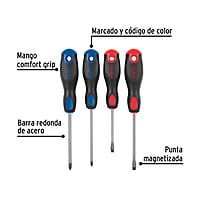 Juego de desarmadores, 4 piezas, mango Comfort Grip, Pretul - JD-4BP / 20218 Juego de desarmadores, 4 piezas, mango Comfort Grip, Pretul - JD-4BP / 20218