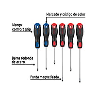 Juego de 6 desarmadores mango Comfort Grip, Pretul - JD-6BP / 20220