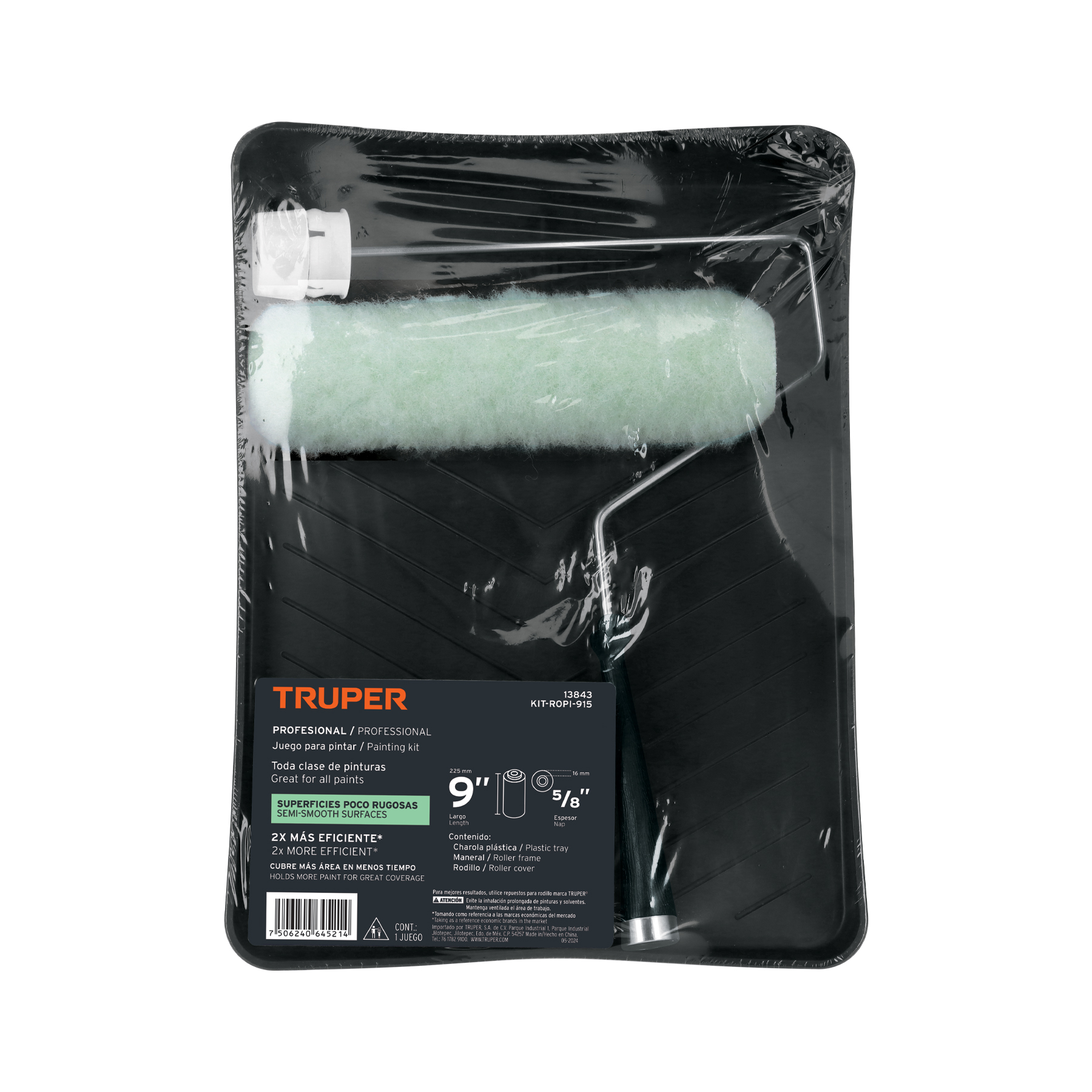 Kit de rodillo para pintar, 9' (maneral, charola y felpa) - KIT-ROPI-915 / 13843
