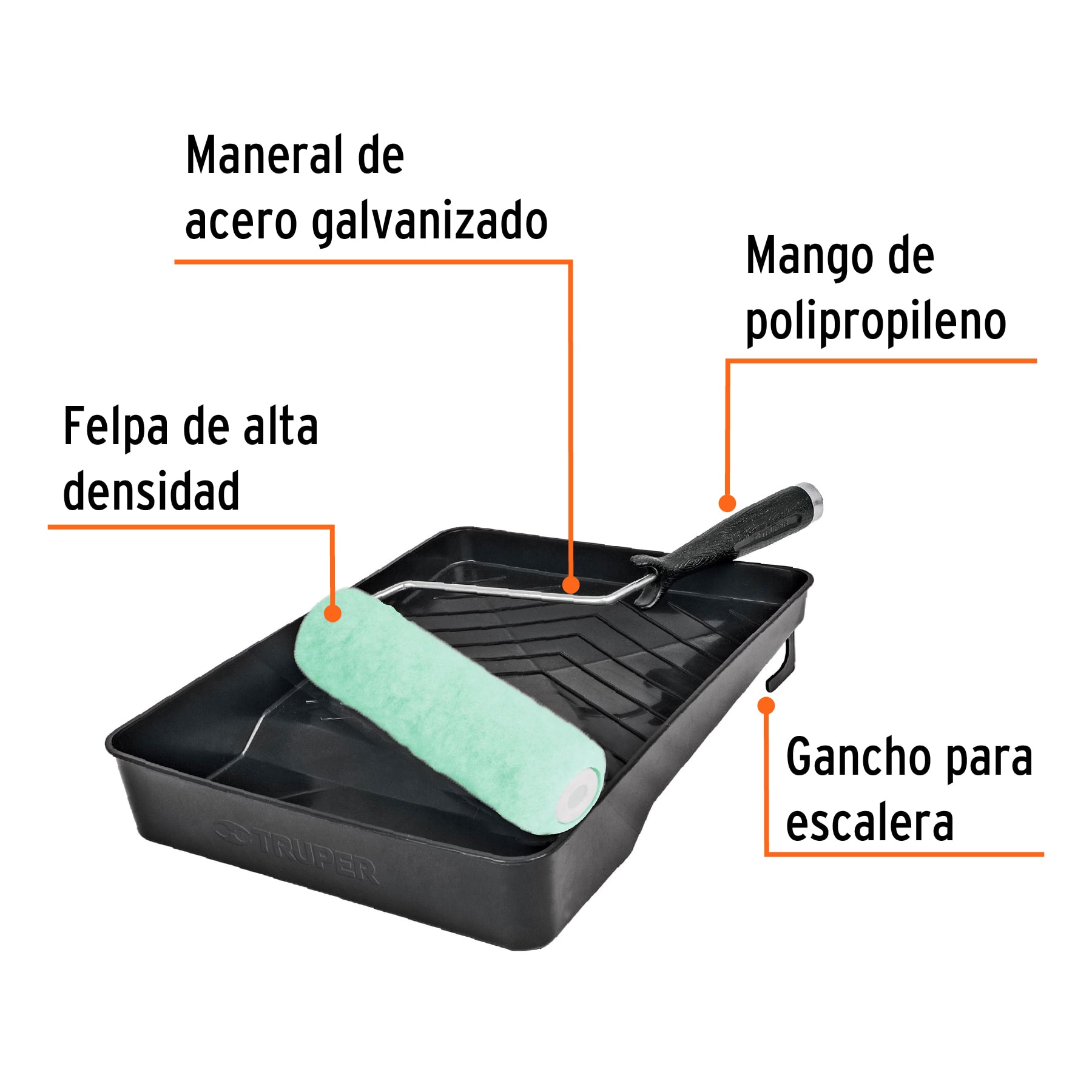 Kit de rodillo para pintar, 9' (maneral, charola y felpa) - KIT-ROPI-915 / 13843