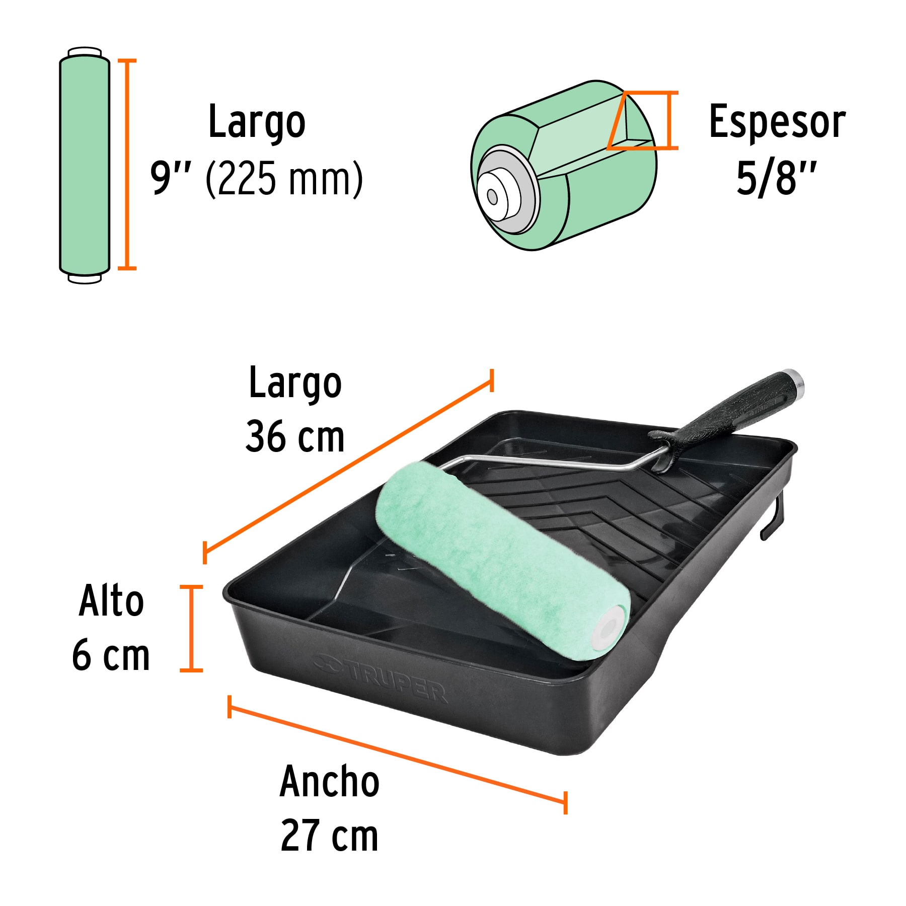 Kit de rodillo para pintar, 9' (maneral, charola y felpa) - KIT-ROPI-915 / 13843