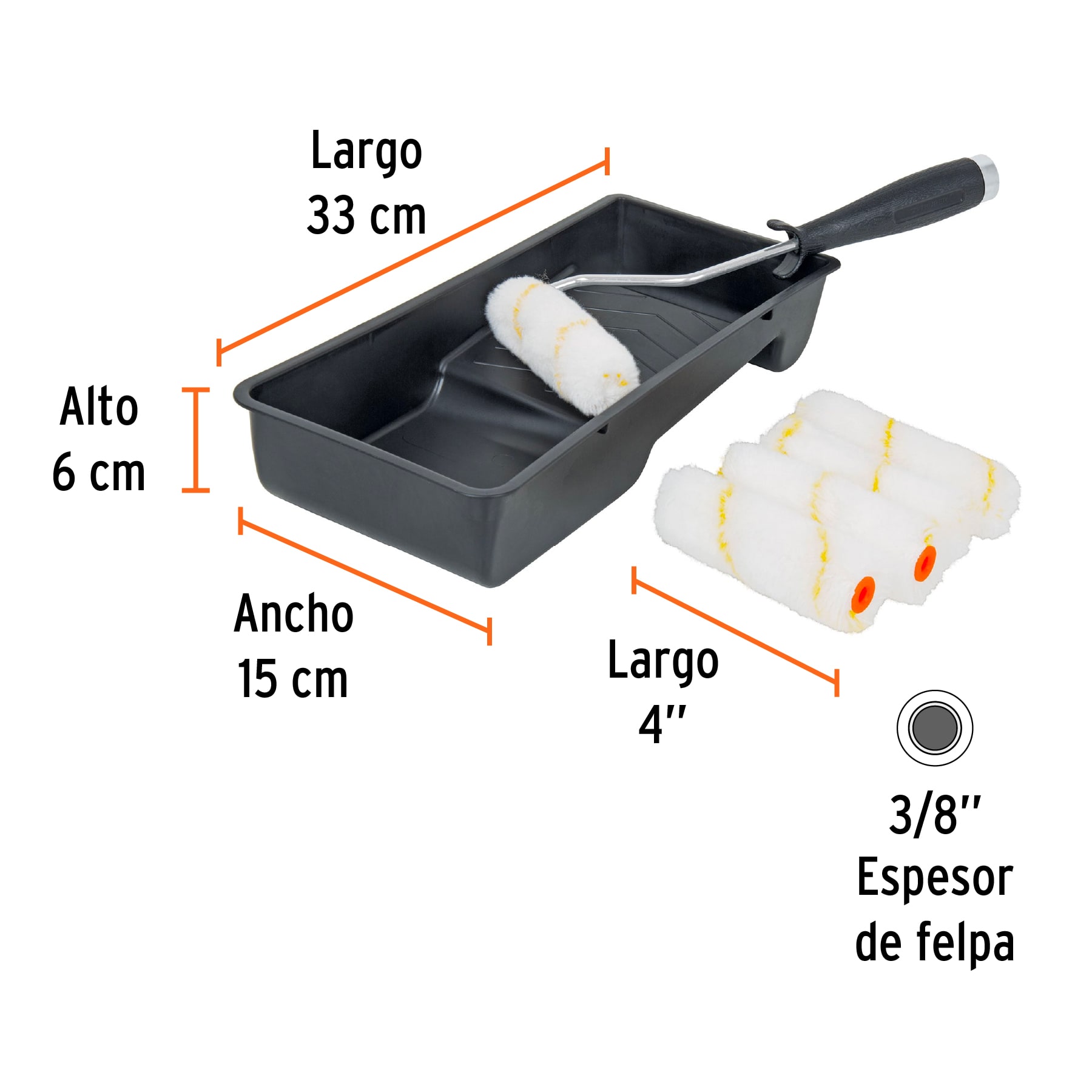 Kit de rodillo para pintar, 4' (maneral, charola y felpa) - KIT-ROPI-420N / 15023 Kit de rodillo para pintar, 4' (maneral, charola y felpa) - KIT-ROPI-420N / 15023