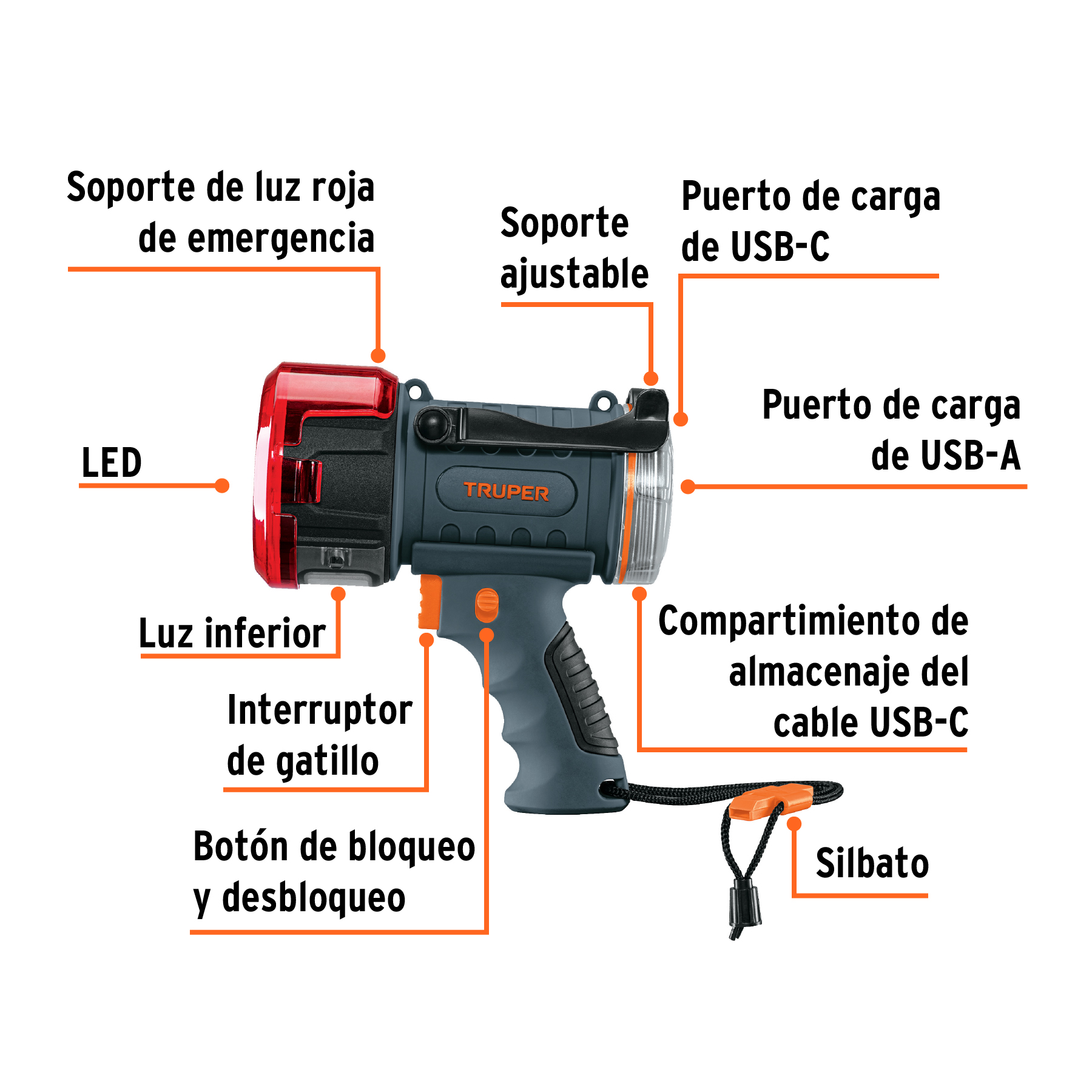 Linterna reflectora LED 2000 lm, recargable, TRUPER-LARE-2000 / 102418