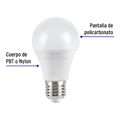Lámpara LED tipo bulbo A19 9 W luz cálida, caja, Volteck - LED-60CC / 47547