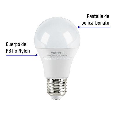 Lámpara LED tipo bulbo A19 9 W luz de día, caja, Volteck - LED-60FC / 47546