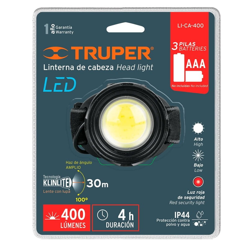 Linterna de minero, 400 lúmenes, 1 LED, 3 pilas AAA - LI-CA-400 / 11799 Linterna de minero, 400 lúmenes, 1 LED, 3 pilas AAA - LI-CA-400 / 11799
