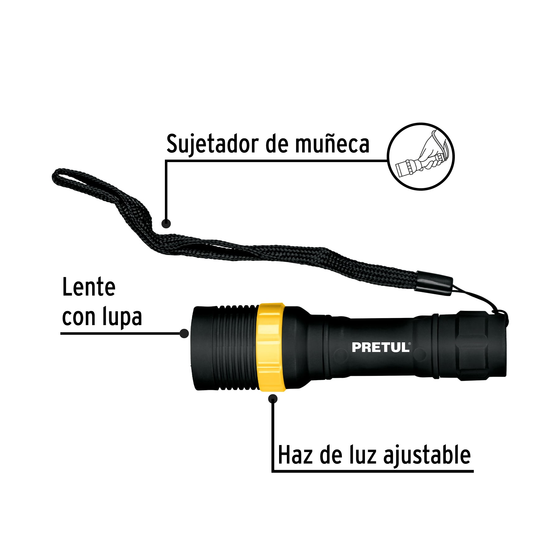 Linterna plástica 1 LED 40 lm de 1 pila AA, PRETUL-LIPLA-40P / 28019