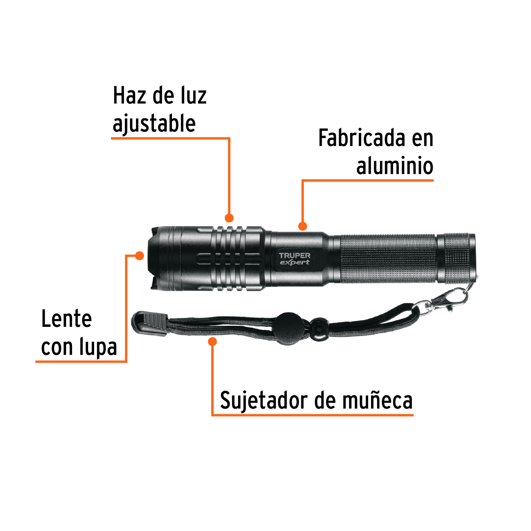 Linterna LED recargable, de aluminio, 500 lm, TRUPER EXPERT-LIXR-2AA / 16777