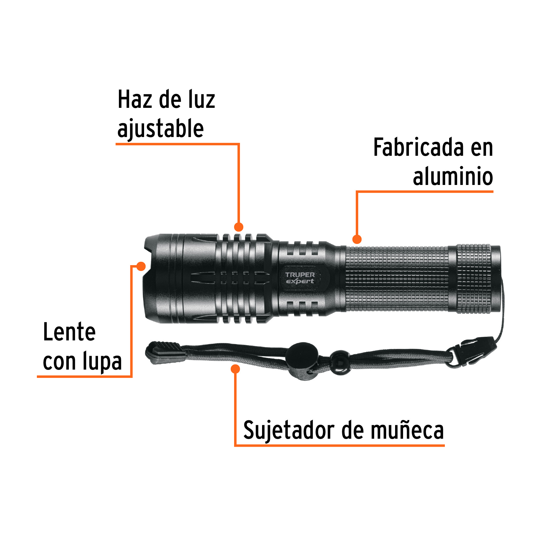 Linterna LED recargable, de aluminio,1,300 lm, TRUPER EXPERT-LIXR-2D / 16778