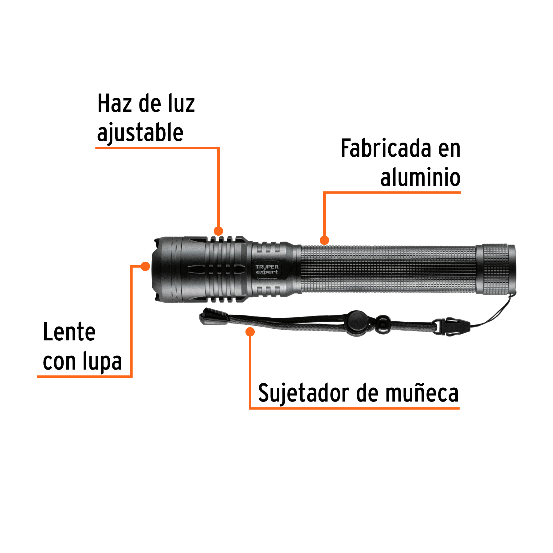 Linterna LED recargable, de aluminio,2,000 lm, TRUPER EXPERT-LIXR-3D / 16779