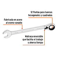 Llave combinada matraca reversible, 18x231 mm,Truper Expert - LL-2018MXR / 13754