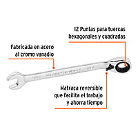 Llave combinada matraca reversible,9/16'x188mm,Truper Expert - LL-2018XR / 13548