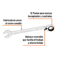 Llave combinada matraca reversible, 19x241 mm,Truper Expert - LL-2019MXR / 13756