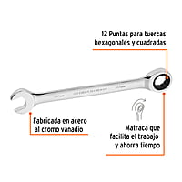 Llave combinada con matraca, 22 x 279 mm, Truper Expert - LL-2022MX / 13624