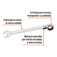 Llave combinada con matraca, reversible, 22x288 mm, Truper E - LL-2022MXR / 13760