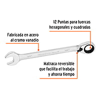Llave combinada matraca reversible,3/4'x242mm,Truper Expert - LL-2024XR / 13551
