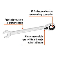 Llave combinada matraca, reversible, 13/16' x 288mm, Truper - LL-2026XR / 13553 Llave combinada matraca, reversible, 13/16' x 288mm, Truper - LL-2026XR / 13553