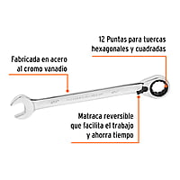 Llave combinada matraca, reversible, 7/8' x 288mm, Truper Ex - LL-2028XR / 13600