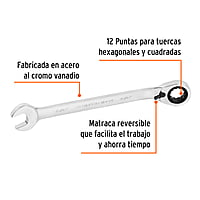 Llave combinada matraca, reversible, 15/16' x 332mm, Truper - LL-2030XR / 13648