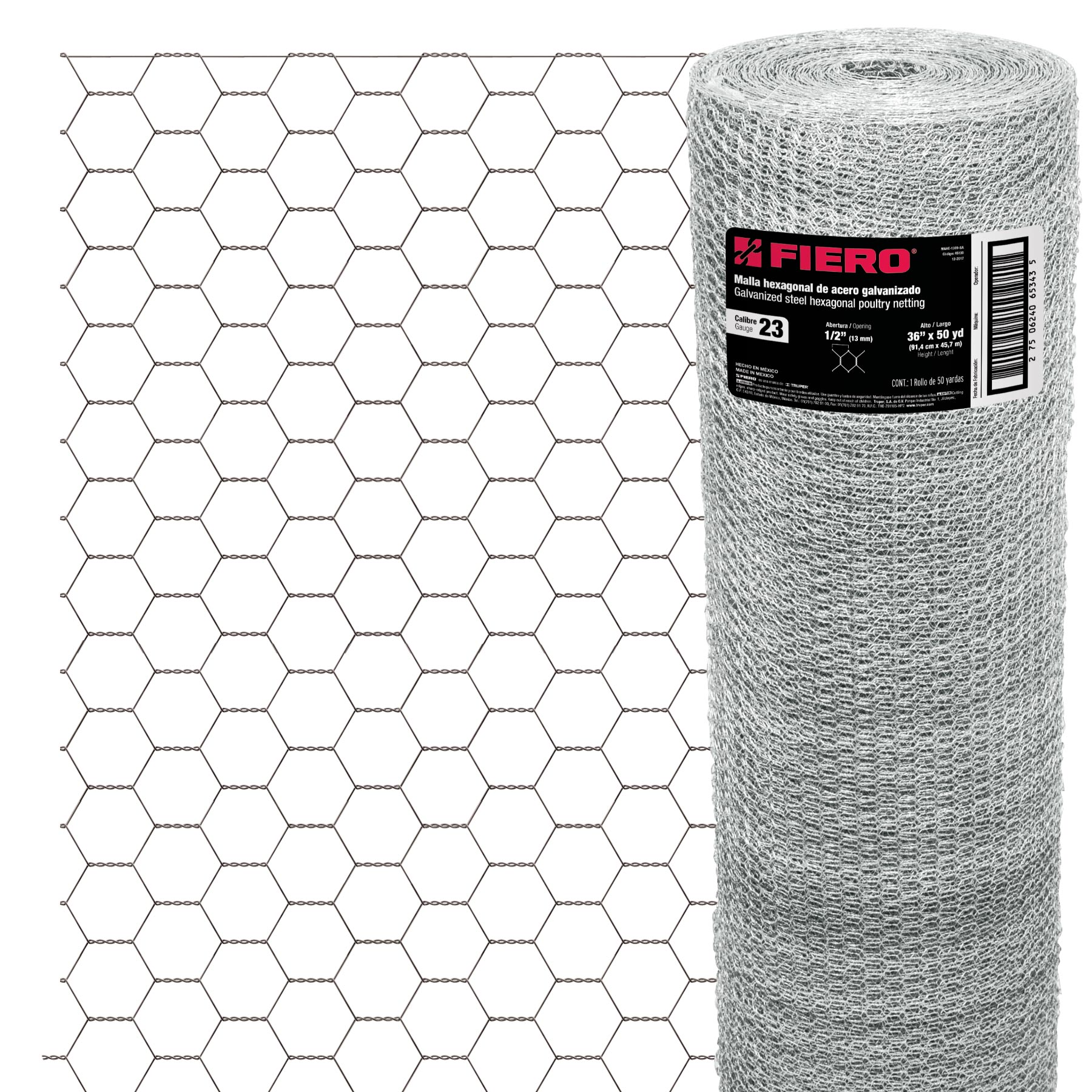 Rollo malla hexagonal cal.23, 0.90x 45m, abertura 13mm, 16kg-MAHE-1309 / 44655 Rollo malla hexagonal cal.23, 0.90x 45m, abertura 13mm, 16kg-MAHE-1309 / 44655