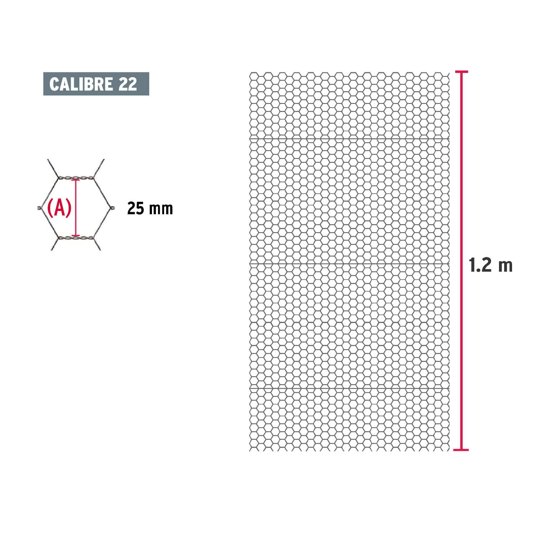 Rollo malla hexagonal cal.22, 1.2x 45m, abertura 25mm, 16kg-MAHE-2512 / 44657