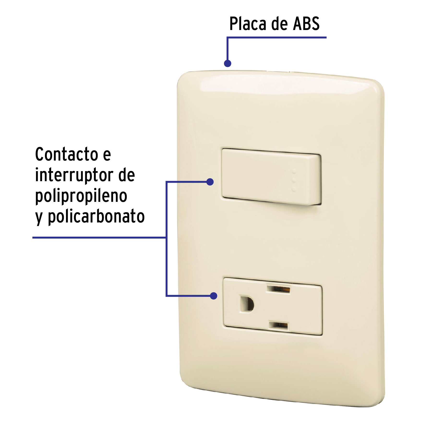 Placa armada contacto e interruptor, marfil, línea Italiana - PA-APCO-I / 48666