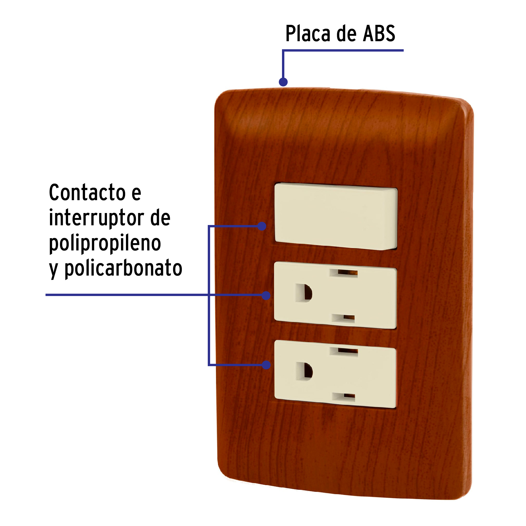Placa armada 2 contactos e interruptor,madera,línea Italiana - PA-APCO-I3M / 49937