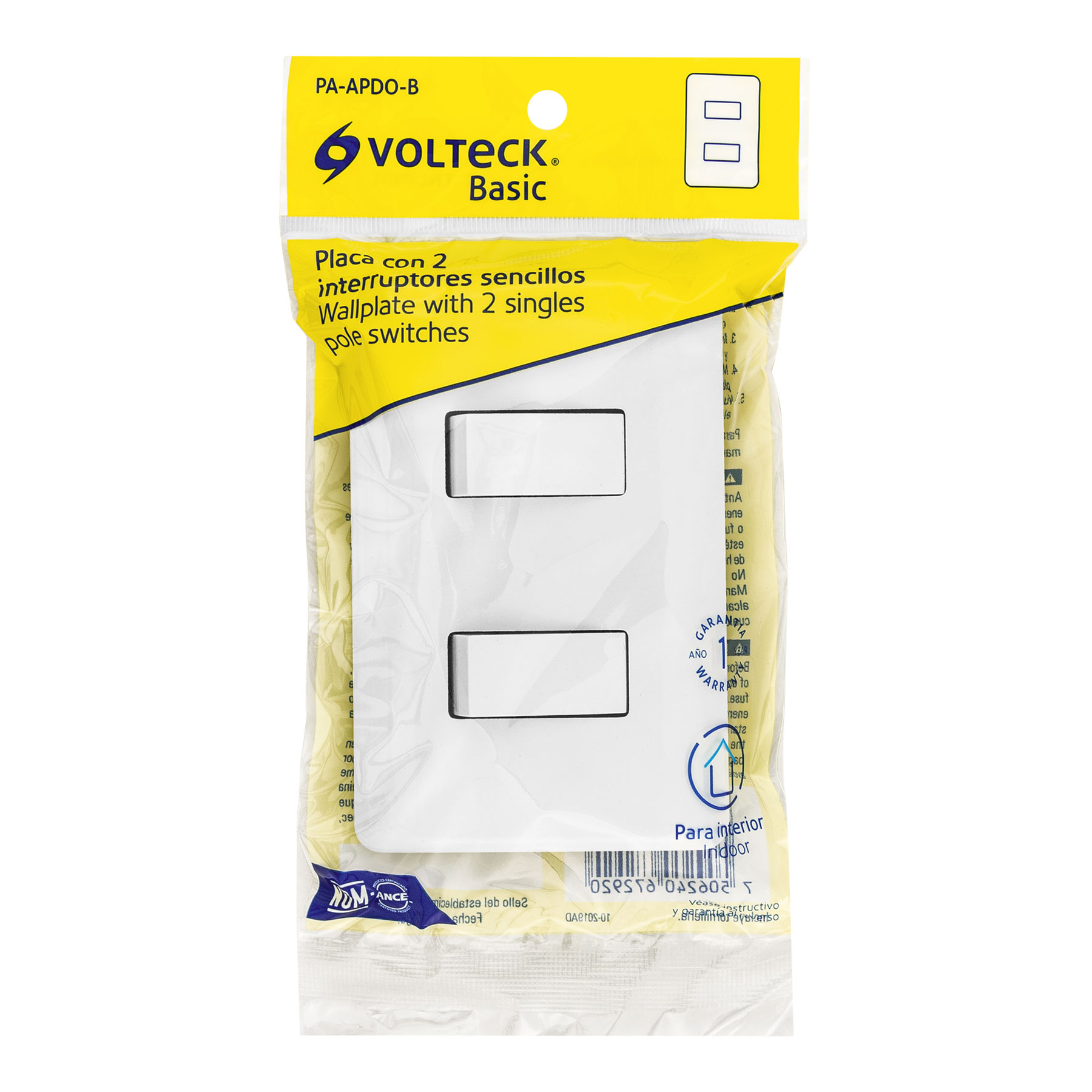 Placa armada con 1 interruptor sencillo, Volteck Basic - PA-APSE-B / 25078 Placa armada con 1 interruptor sencillo, Volteck Basic - PA-APSE-B / 25078