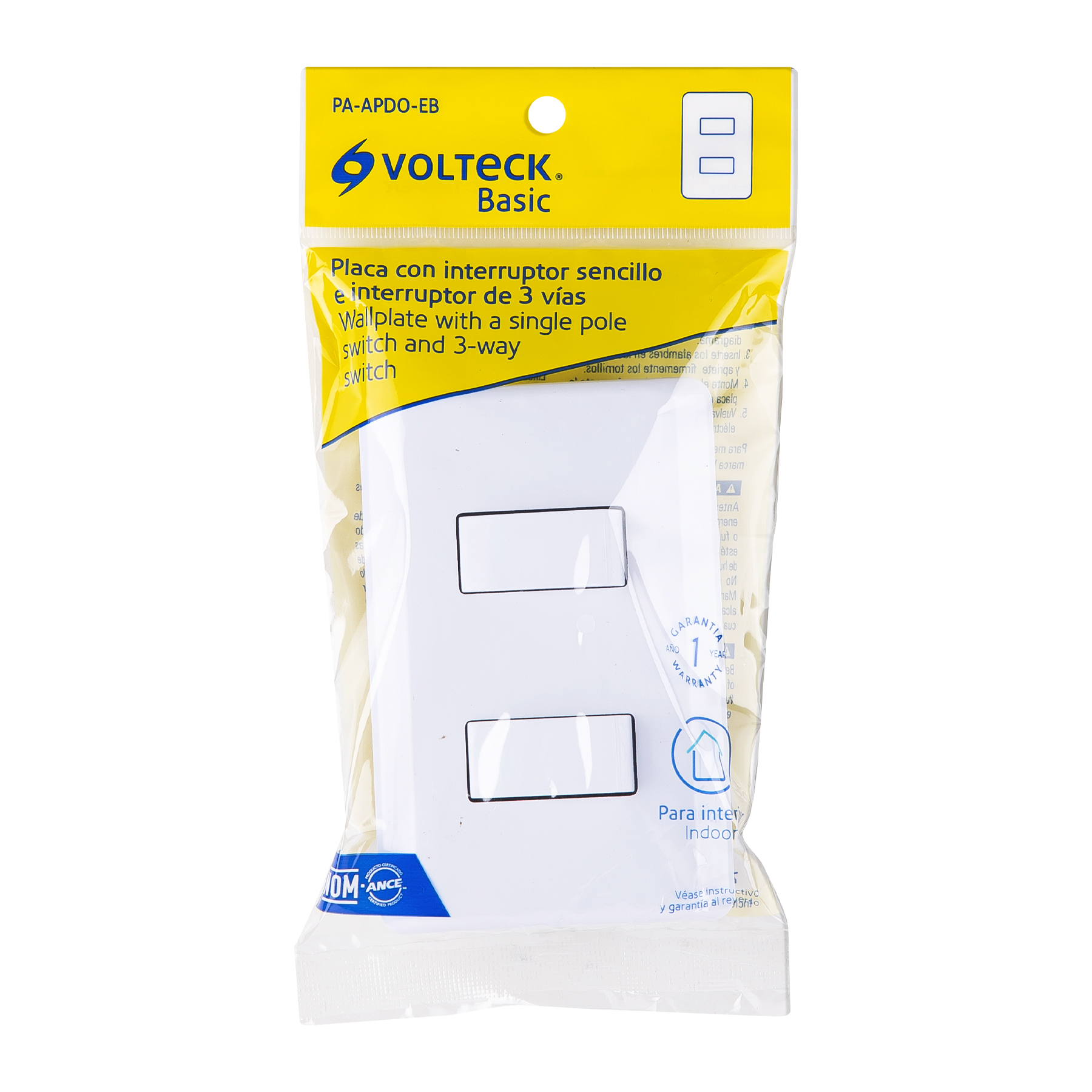 Placa armada 1 interruptor sencillo + 1 de 3 vías, Basic - PA-APDO-EB / 25085 Placa armada 1 interruptor sencillo + 1 de 3 vías, Basic - PA-APDO-EB / 25085