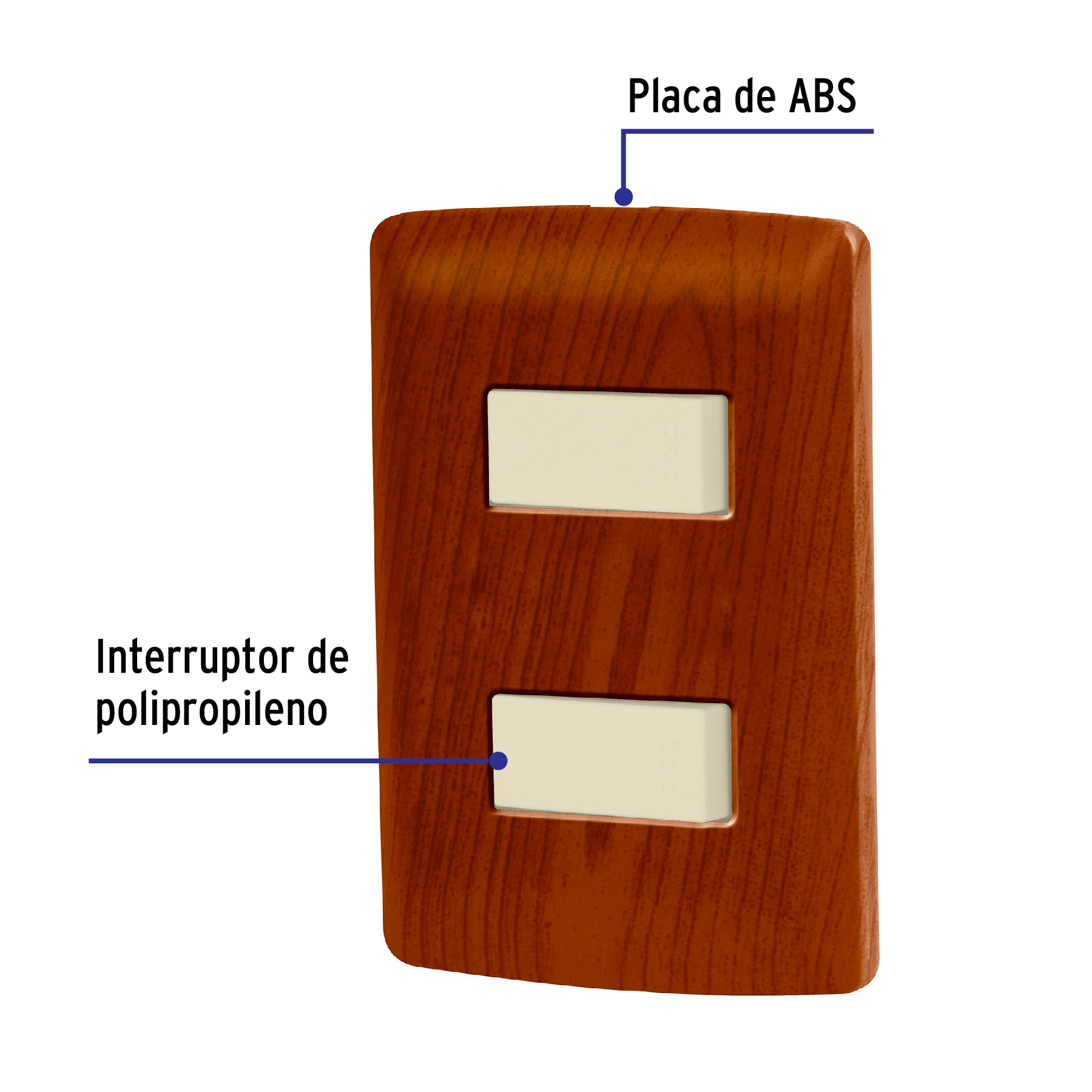 Placa armada 2 interruptores sencillos,madera,línea Italiana - PA-APDO-IM / 49925