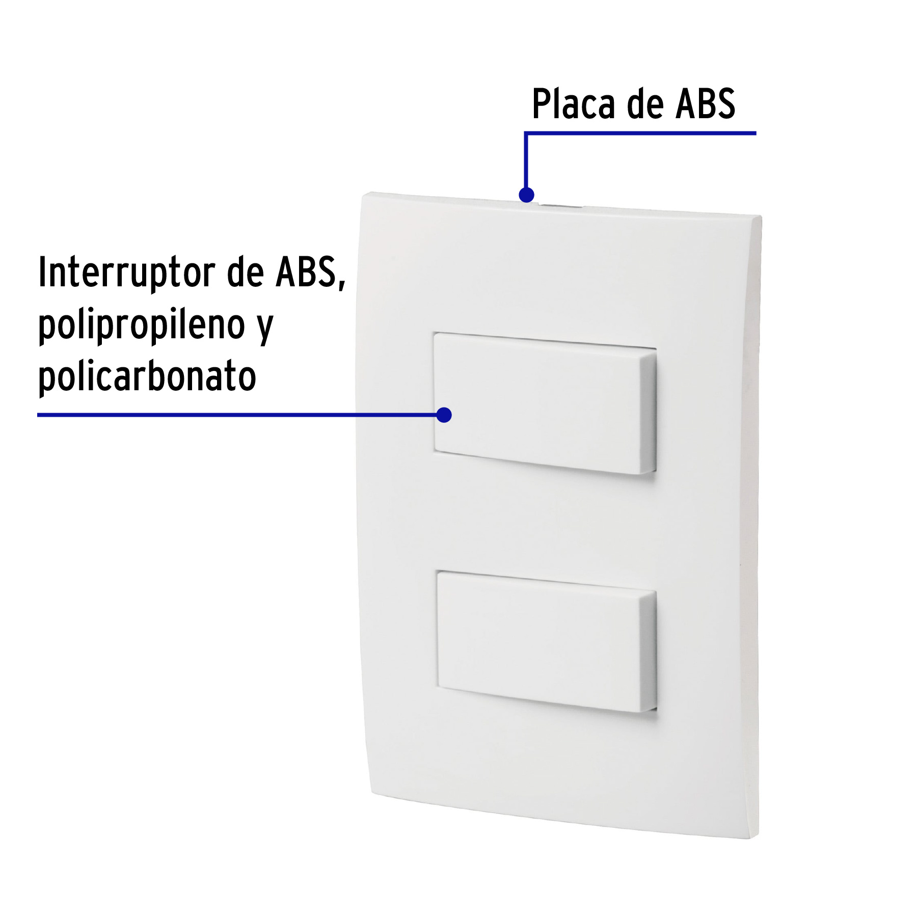 Placa armada 2 interruptores sencillos, línea Oslo, blanco - PA-APDO-OB / 46494