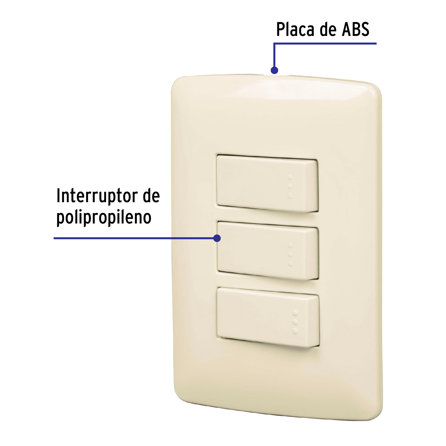 Placa armada 2 interruptores 1escalera,marfil,línea Italiana - PA-APTR-EI / 48665