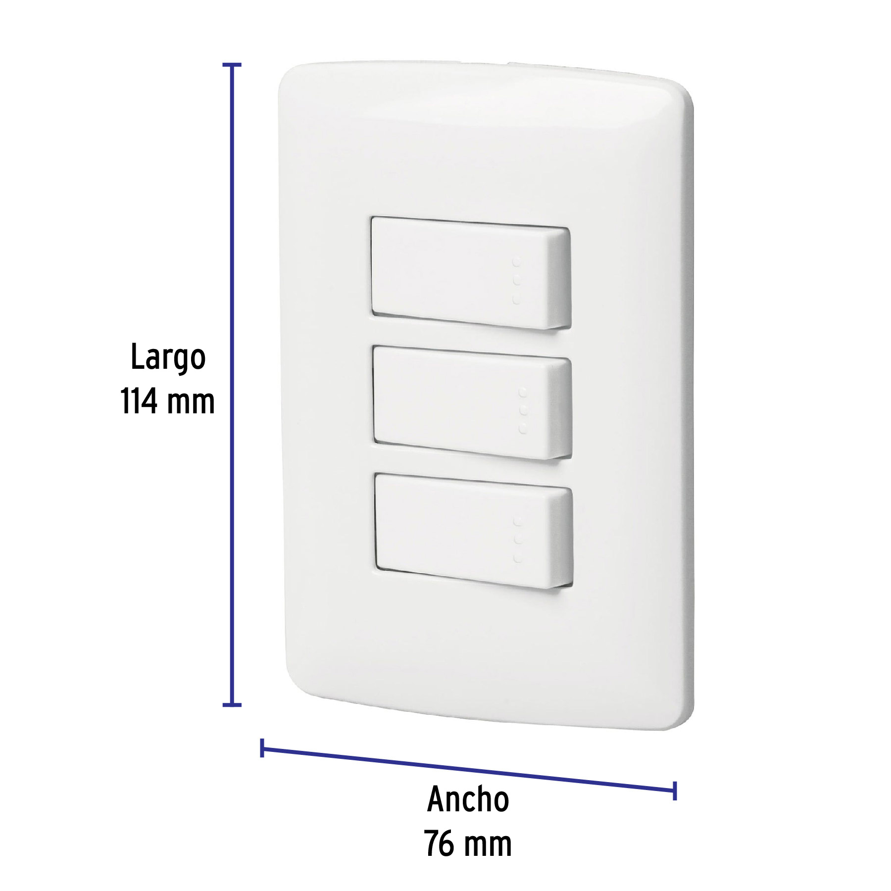 Placa armada 3 interruptores sencillos,blanco,línea Italiana - PA-APTR-IB / 46463