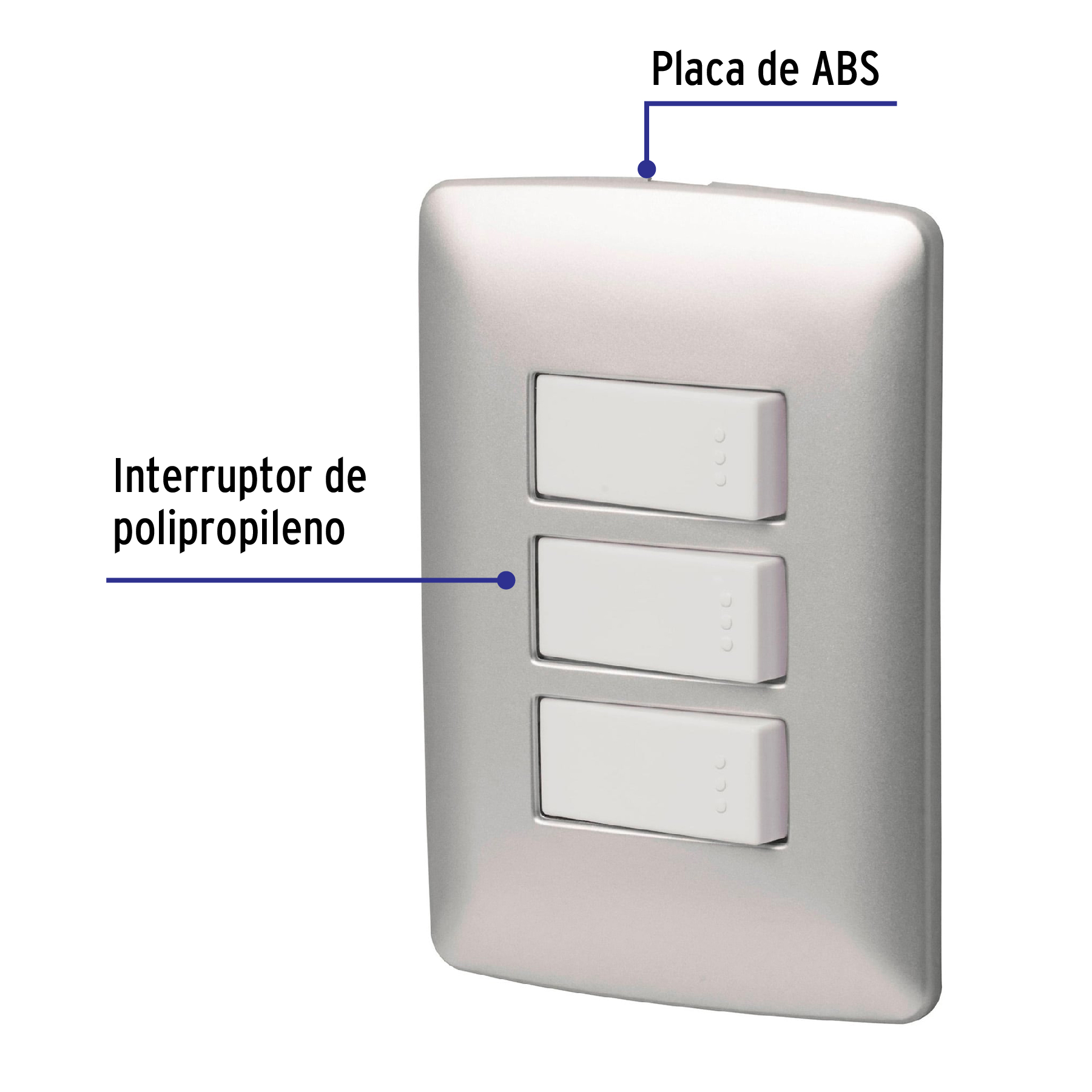 Placa armada 3 interruptores sencillos,plata, línea Italiana - PA-APTR ...