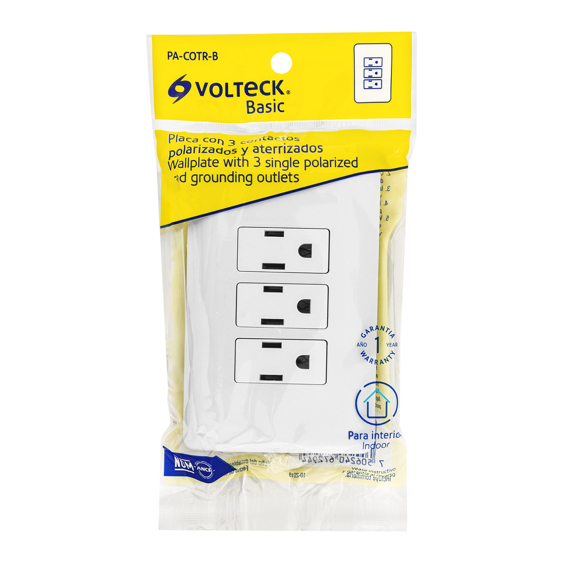 Placa armada con 3 contactos, Volteck Basic - PA-COTR-B / 25082 Placa armada con 3 contactos, Volteck Basic - PA-COTR-B / 25082