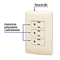 Placa armada 3 contactos aterrizados, marfil, línea Italiana - PA-COTR-I / 48669