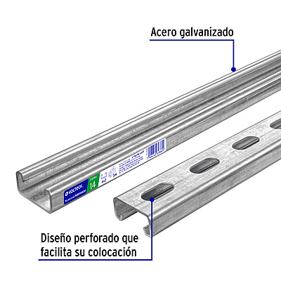 Perfil monocanal perforado de 3 m, 4 x 2 cm cal. 14, VOLTECK - 47765 - PU-142P - Caja con 2 Pieza – Master 0 Perfil monocanal perforado de 3 m, 4 x 2 cm cal. 14, VOLTECK - 47765 - PU-142P - Caja con 2 Pieza – Master 0